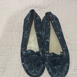 Coach Denim Blue Loafers with Bow Accent